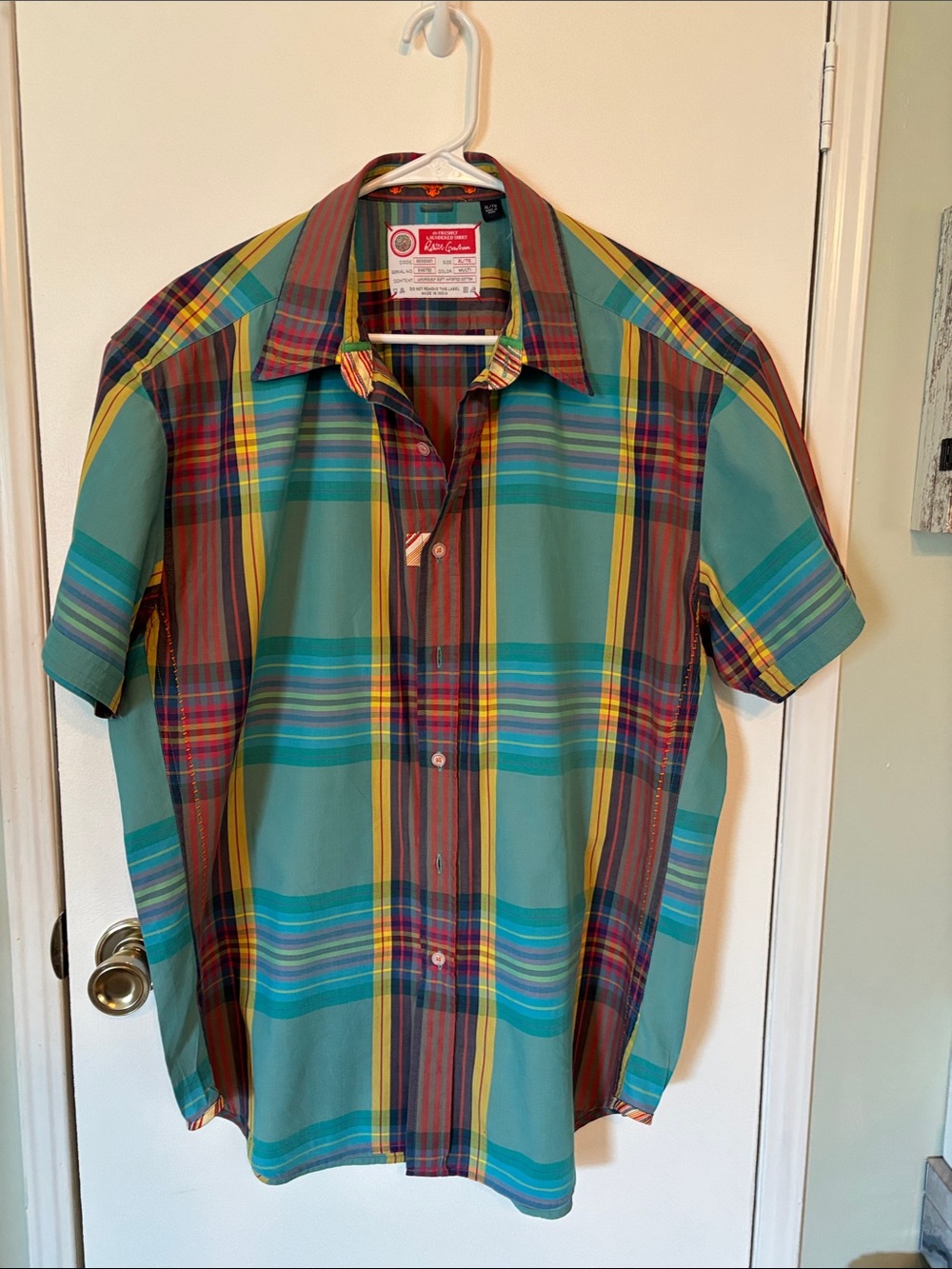 Robert Graham Teal Multi Plaid Short-Sleeve Button-Down